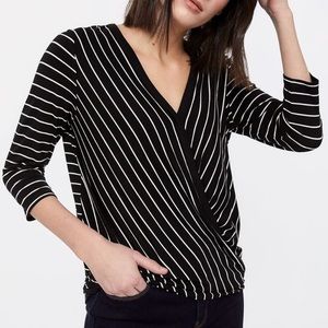 Reitman's black & white stripe 3/4 Sleeve Wrap Top